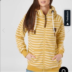 Wanakome Striped Zip-Up Funnel Neck Hoodie Jacket, Mustard Yellow, Size Small